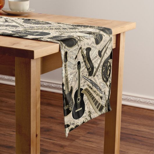 楽譜と楽器ブラック/金ゴールドID481 ショートテーブルランナー (インサイチュ)