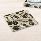 楽譜と楽器ブラック/金ゴールドID481 スクエアペーパーコースター (アングル)