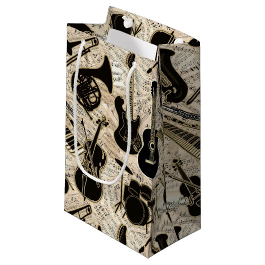 楽譜と楽器ブラック/金ゴールドID481 スモールペーパーバッグ (正面アングル)