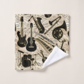 楽譜と楽器ブラック/金ゴールドID481 バスタオルセット (ウォッシュタオル)