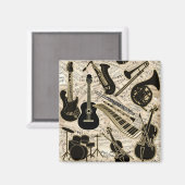 楽譜と楽器ブラック/金ゴールドID481 マグネット (正面/裏面)