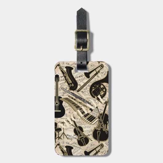 楽譜と楽器ブラック/金ゴールドID481 ラゲッジタグ (正面縦)