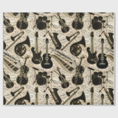 楽譜と楽器ブラック/金ゴールドID481 ラッピングペーパー (フラット)