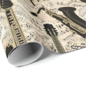 楽譜と楽器ブラック/金ゴールドID481 ラッピングペーパー (ロールコーナー)