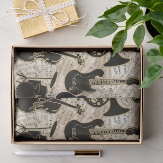 楽譜と楽器ブラック/金ゴールドID481 薄葉紙 (ギフト)