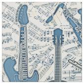 楽譜と楽器ブルー/アイボリーID481 ファブリック (クローズアップ)