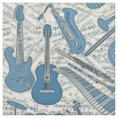 楽譜と楽器ブルー/アイボリーID481 ファブリック (見本)