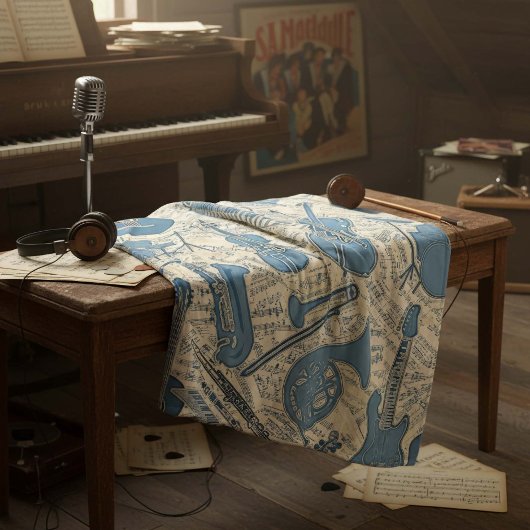 楽譜と楽器ブルー/アイボリーID481 フリースブランケット