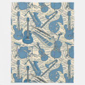 楽譜と楽器ブルー/アイボリーID481 フリースブランケット (正面)