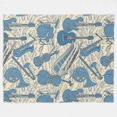 楽譜と楽器ブルー/アイボリーID481 フリースブランケット (正面(横))