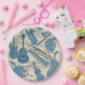 楽譜と楽器ブルー/アイボリーID481 ペーパープレート (パーティー)