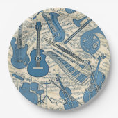 楽譜と楽器ブルー/アイボリーID481 ペーパープレート (正面)