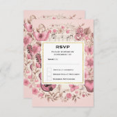 楽譜と花エレガントな結婚式RSVP 出欠カード (正面/裏面)