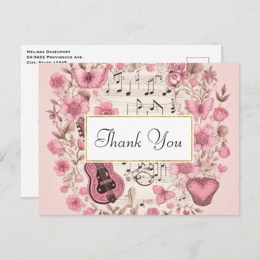 楽譜と花ヴィンテージスタイルありがとう ポストカード (正面/裏面)