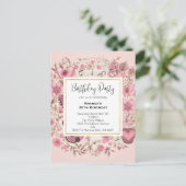 楽譜と花ヴィンテージ誕生日招待状 ポストカード (スタンド正面)