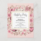 楽譜と花ヴィンテージ誕生日招待状 ポストカード (正面)