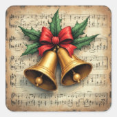 楽譜にクリスマスベルが描かれたデザイン、 スクエアシール (正面)