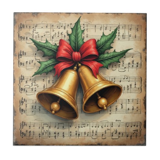 楽譜にクリスマスベルが描かれたデザイン、 タイル (正面)