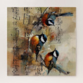 楽譜に佇む3羽の歌鳥 水彩画 ジグソーパズル (横)