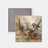 楽譜に止まる3羽の歌鳥 水彩画マグネット マグネット (正面/裏面)