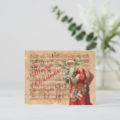 楽譜のサンタのノスタルジックなおもちゃそして木 シーズンポストカード (スタンド正面)