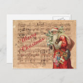 楽譜のサンタのノスタルジックなおもちゃそして木 シーズンポストカード (正面/裏面)