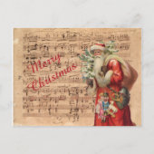 楽譜のサンタのノスタルジックなおもちゃそして木 シーズンポストカード (正面)