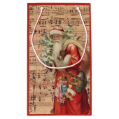 楽譜のサンタのノスタルジックなおもちゃそして木 スモールペーパーバッグ (裏面)