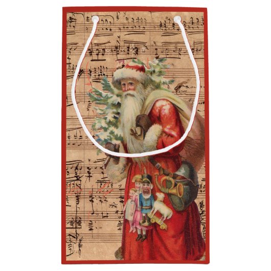 楽譜のサンタのノスタルジックなおもちゃそして木 スモールペーパーバッグ (裏面)