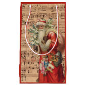 楽譜のサンタのノスタルジックなおもちゃそして木 スモールペーパーバッグ (正面)