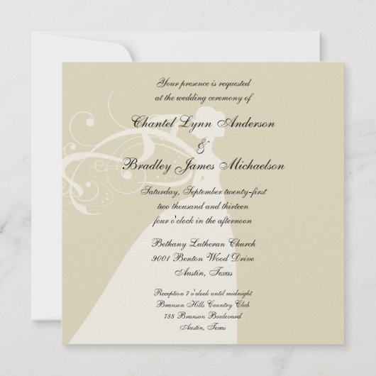 楽譜のシルエットの花嫁の結婚式の招待 招待状 (裏面)