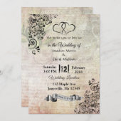 楽譜のハート結婚 招待状 (正面/裏面)