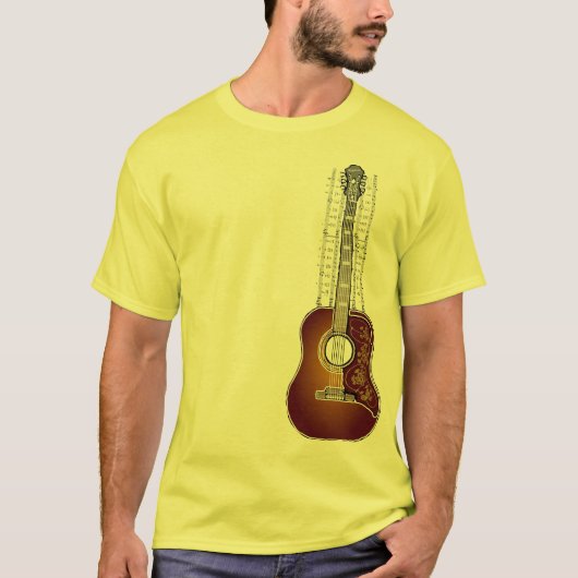 楽譜のヴィンテージのギター- Tシャツ (正面)