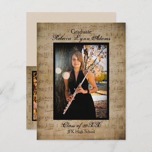 楽譜の卒業の発表-郵便はがき インビテーションポストカード (正面/裏面)