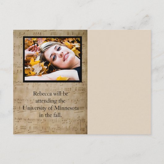 楽譜の卒業の発表-郵便はがき インビテーションポストカード (裏面)