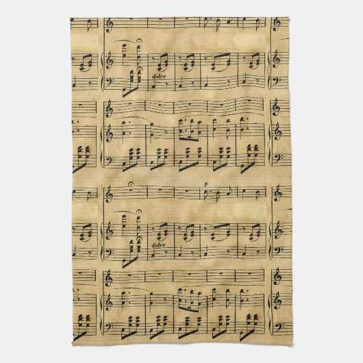 楽譜の古い硫酸紙のデザイン キッチンタオル (縦)