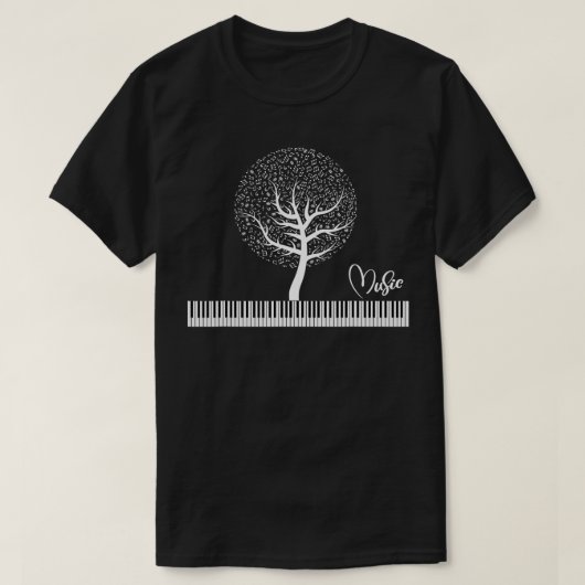 楽譜の木 ピアノの鍵盤と音符 Tシャツ (デザイン正面)
