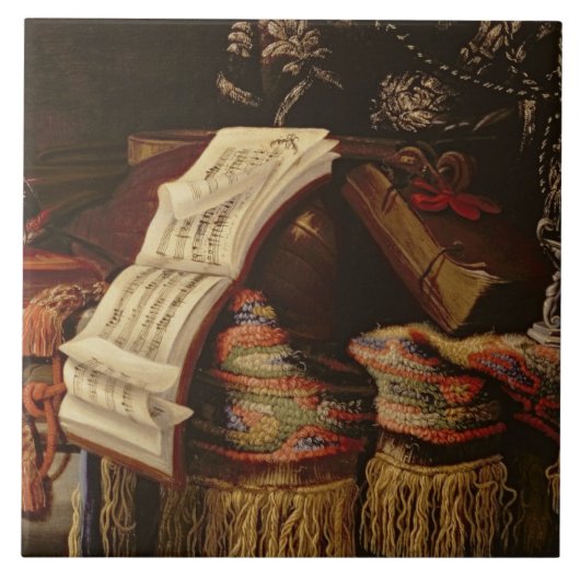 楽譜の本が付いている静物画 タイル (正面)