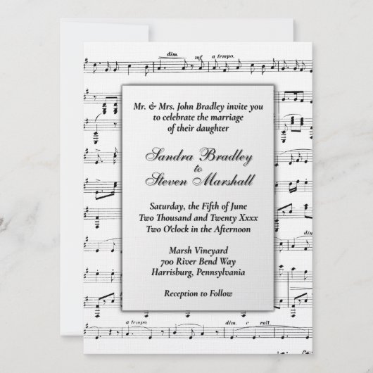 楽譜の結婚テーマ招待状 招待状 (正面)