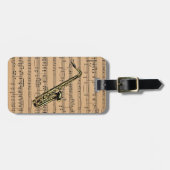 楽譜の背景が付いているサクソフォーンの~ ラゲッジタグ (正面横)