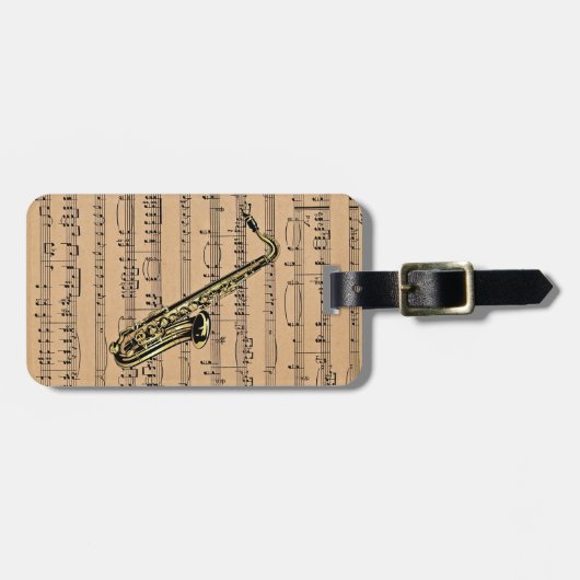 楽譜の背景が付いているサクソフォーンの~ ラゲッジタグ (正面横)