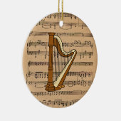 楽譜の背景でハープ セラミックオーナメント (右)