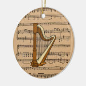 楽譜の背景でハープ セラミックオーナメント (左)