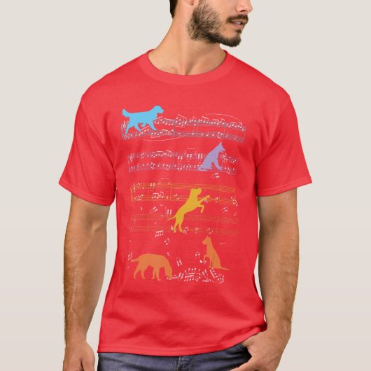 楽譜の音符で遊ぶ犬たち ミュージックティーチャー vi tシャツ (正面)