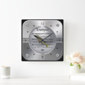 楽譜をラッパ～ブラッシュシルバーカラー～ スクエア壁時計 (ホーム)