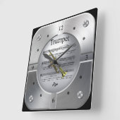 楽譜をラッパ～ブラッシュシルバーカラー～ スクエア壁時計 (傾斜)