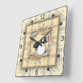 楽譜を破って音を立てるドラム スクエア壁時計 (傾斜)