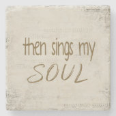 楽譜を見て「わたしの魂を歌う」文字 ストーンコースター (正面)