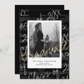 楽譜スクリプトブラックフォトドライブバイ卒業 招待状 (正面/裏面)