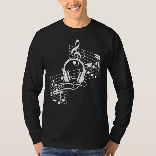 楽譜ヘッドフォンクレフ、 音符記号楽譜ミュージシャン Tシャツ (正面)
